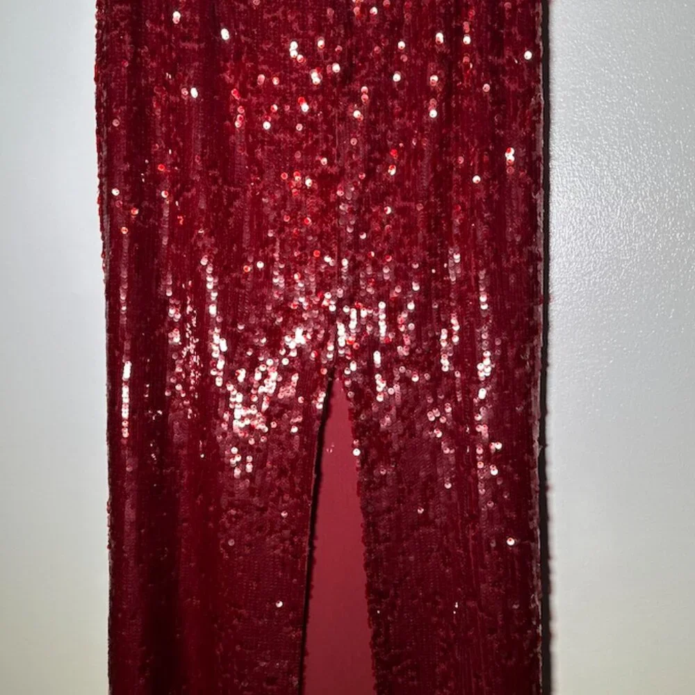 NWT Zara Burgundy Red Sequin Midi Skirt - size XS - Picture 3 of 11